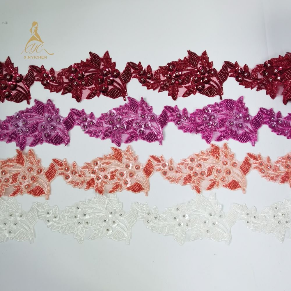 rich colors 3d flower Embroidery lace bead sequin handmade diamond laces fabrics for women
