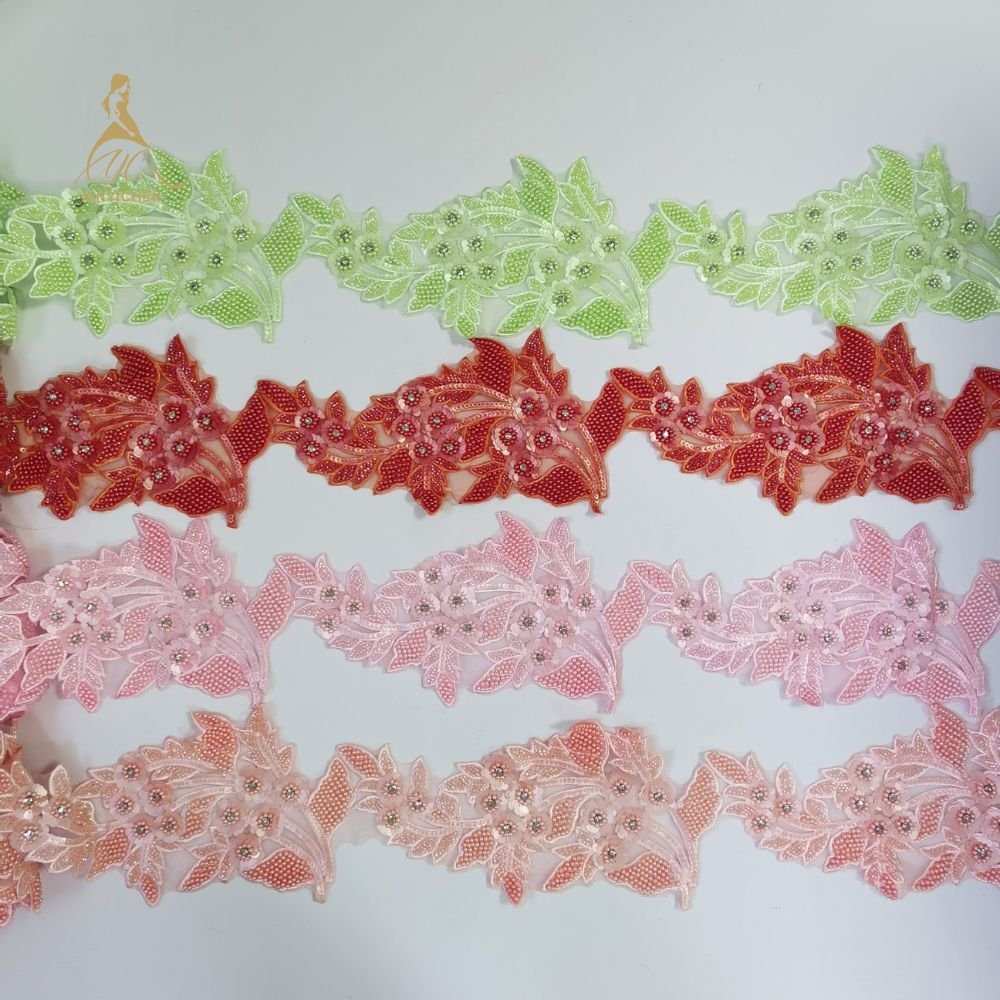 rich colors 3d flower Embroidery lace bead sequin handmade diamond laces fabrics for women