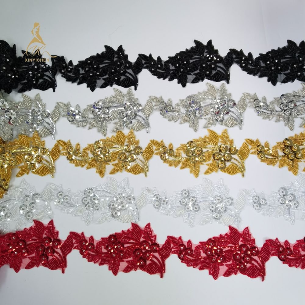 rich colors 3d flower Embroidery lace bead sequin handmade diamond laces fabrics for women