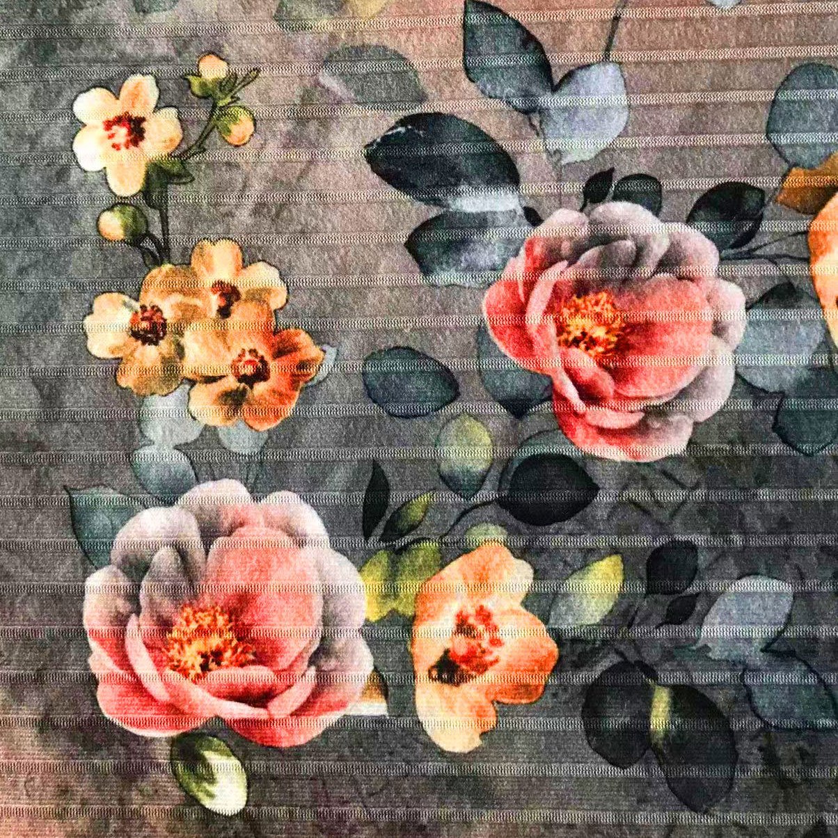 Wholesale Custom Flower Floral Printing Recycled 92% Polyester 8%Spandex Stretch Knit Printed Rib Fabric