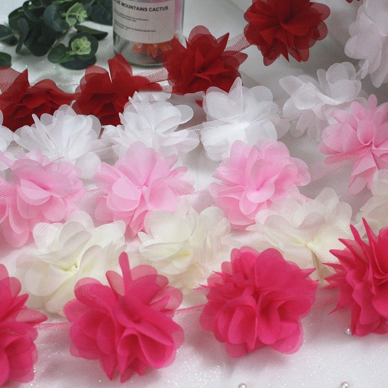 Factory sales 8cm8 leaves 3d chiffon flowers handmade clothing accessories lace trim
