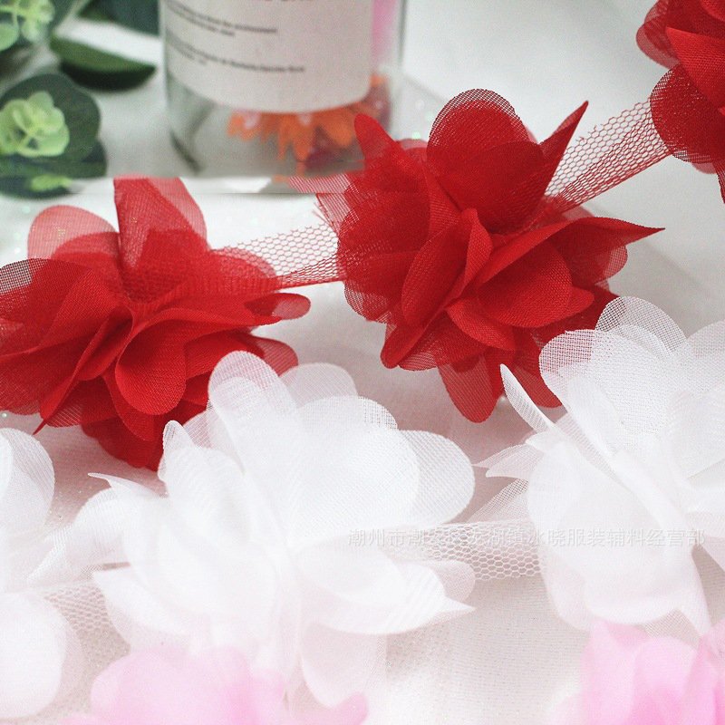 Factory sales 8cm8 leaves 3d chiffon flowers handmade clothing accessories lace trim