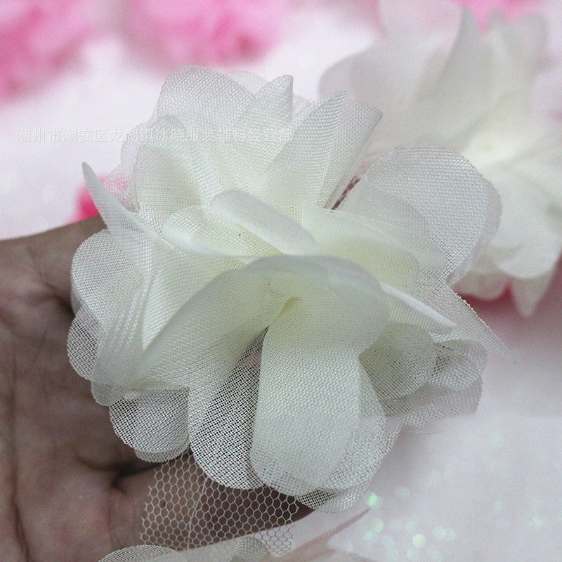Factory sales 8cm8 leaves 3d chiffon flowers handmade clothing accessories lace trim