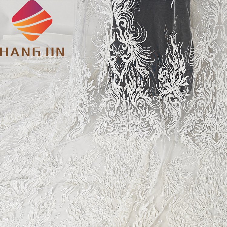 French Lace Fabric Tulle Heavy Beaded Embroidered Lace Fabric Ivory White Bridal Lace Fabric Luxury