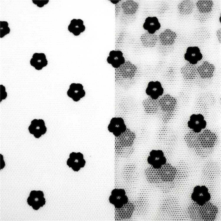 Women Shirt Dress Fabric Flocking Little Flower Polyester Lace Fabric for Wedding