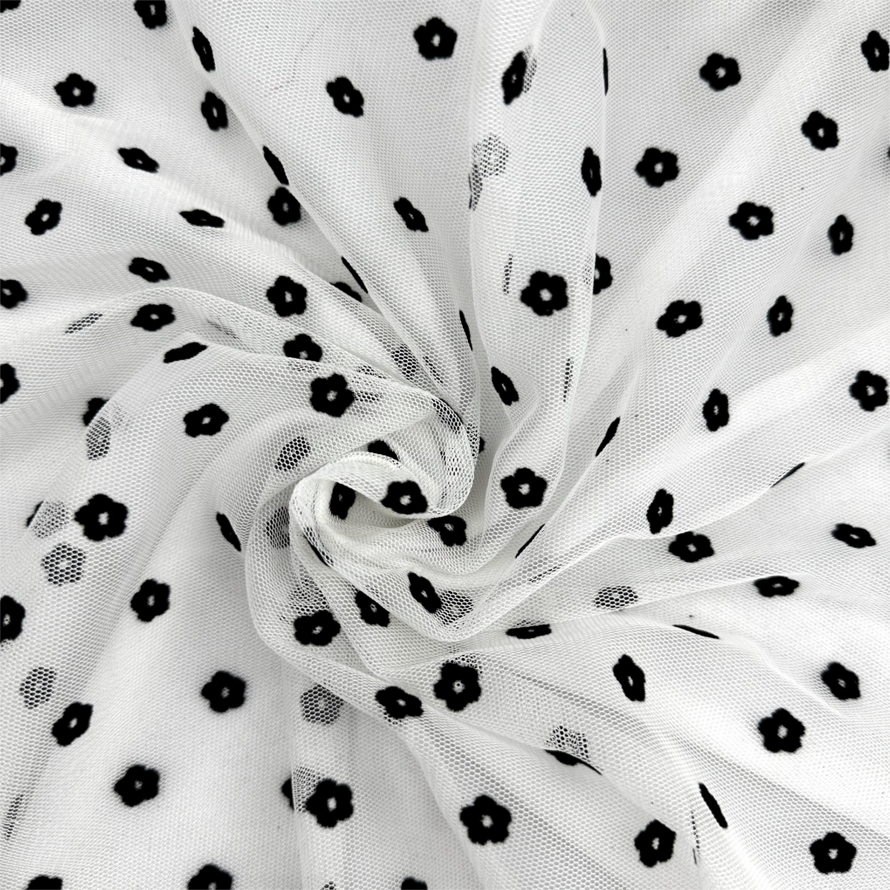 Women Shirt Dress Fabric Flocking Little Flower Polyester Lace Fabric for Wedding