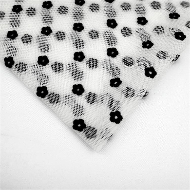 Women Shirt Dress Fabric Flocking Little Flower Polyester Lace Fabric for Wedding