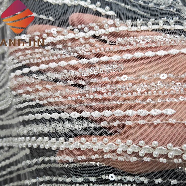 High Quality Bridal Lace Fabric White Beaded Embroidery With Sequence Luxury Lace Fabric Nigerian