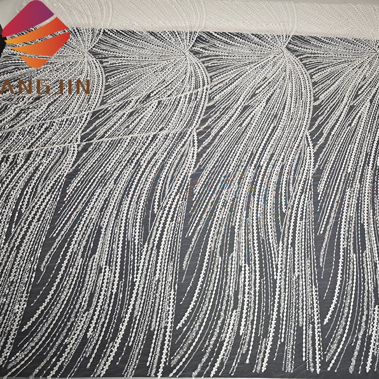 High Quality Bridal Lace Fabric White Beaded Embroidery With Sequence Luxury Lace Fabric Nigerian