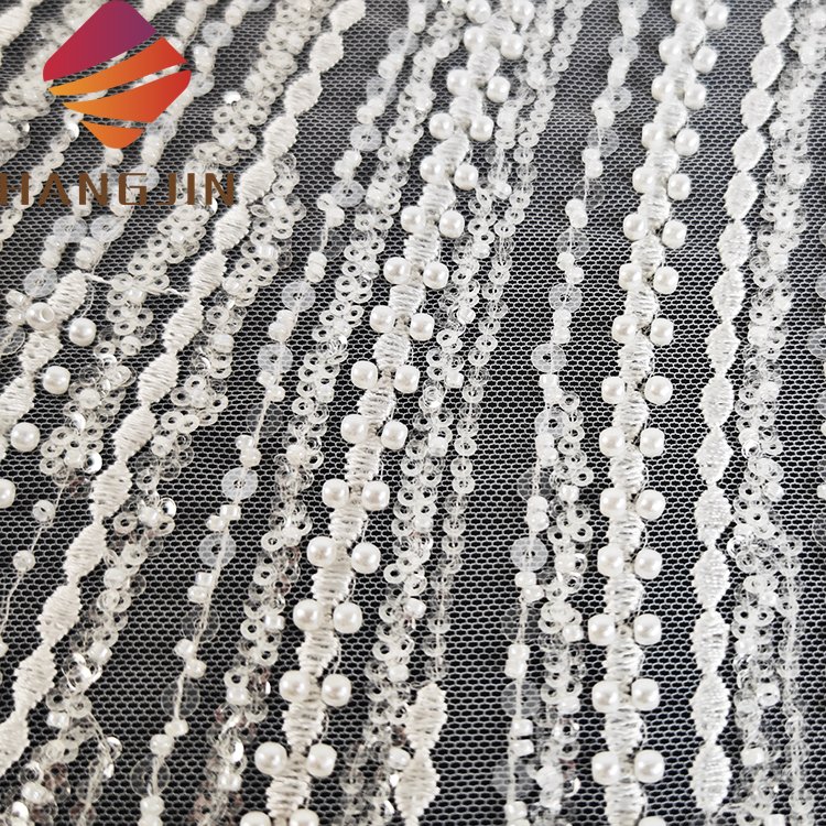 High Quality Bridal Lace Fabric White Beaded Embroidery With Sequence Luxury Lace Fabric Nigerian