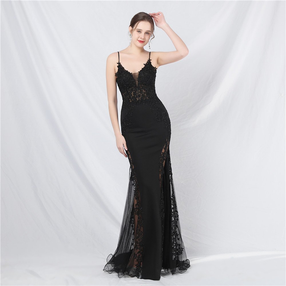 31632# 2024 New Design lace rhinestone Fishbone vest waist closed low-cut off-shoulder high-end small tail evening dress
