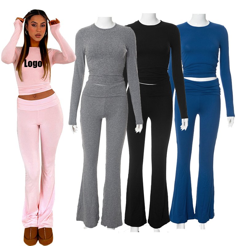 2024 CasualYoga Legging Family Matching Outfits Custom Elasticity Tracksuits Flare PantsCotton Embroidery Loungewear Women Sets