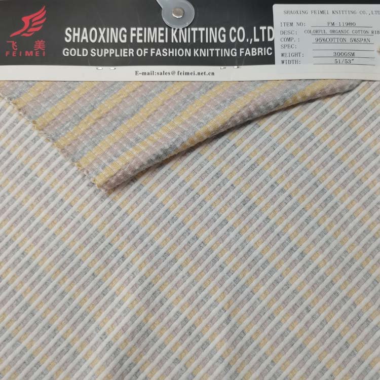 China Factory 95% Organic Cotton 5% Spandex Yarn Dyed Knitted Rib Fabric With Cheap Price