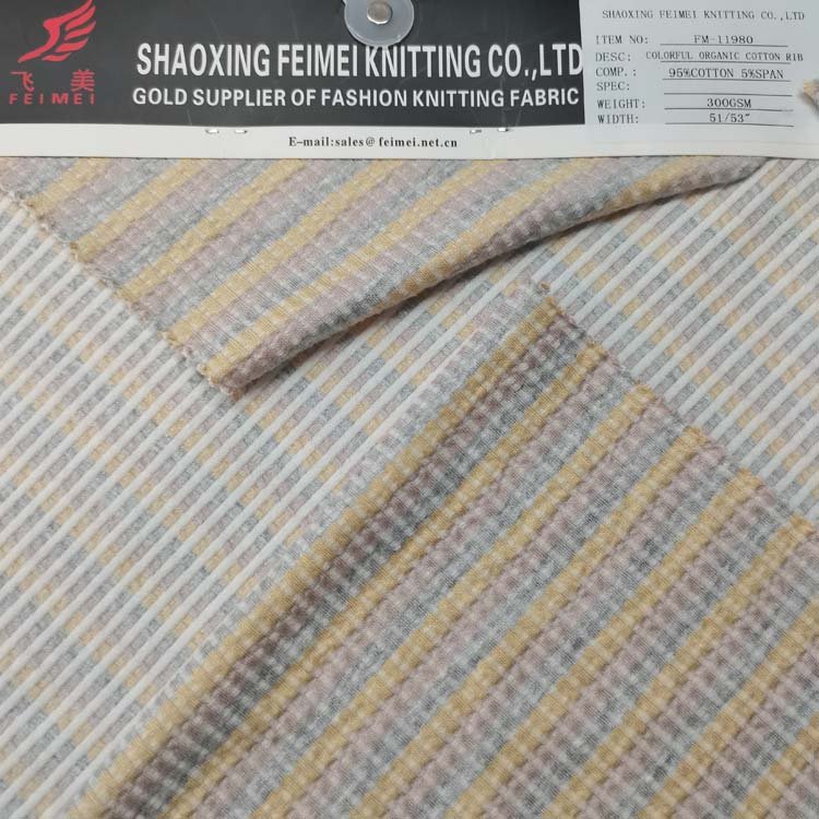 China Factory 95% Organic Cotton 5% Spandex Yarn Dyed Knitted Rib Fabric With Cheap Price