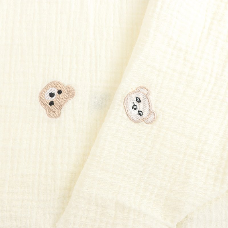 Raw white quality flower bear animal baby double gauze 100% cotton muslin embroidery fabric