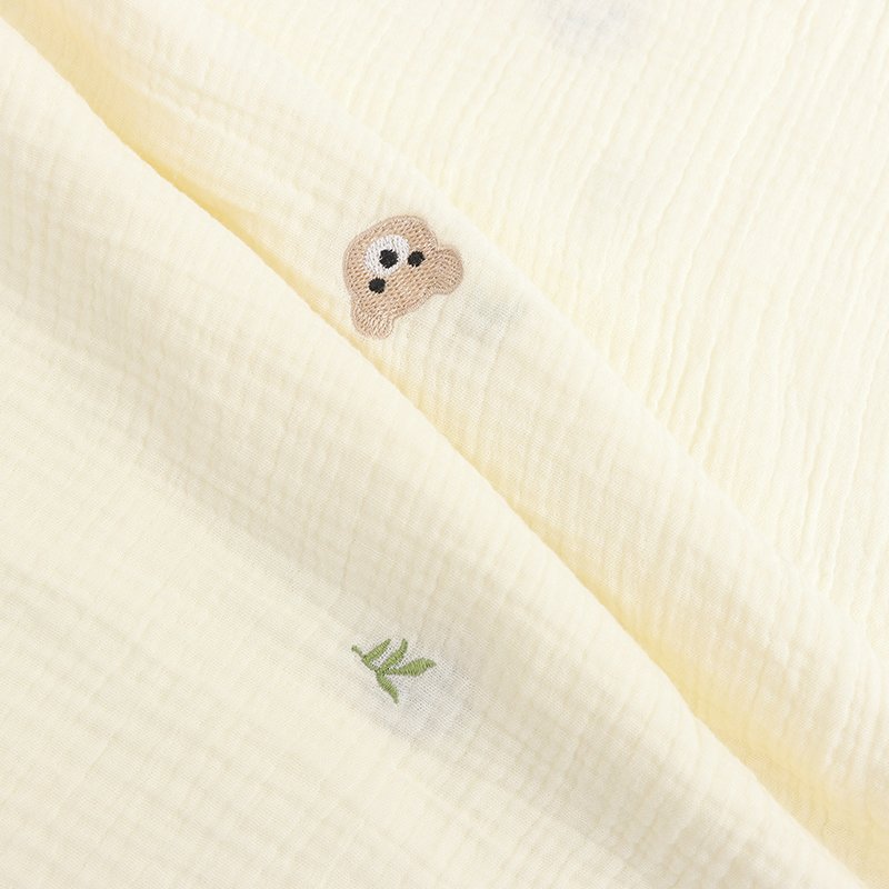 Raw white quality flower bear animal baby double gauze 100% cotton muslin embroidery fabric