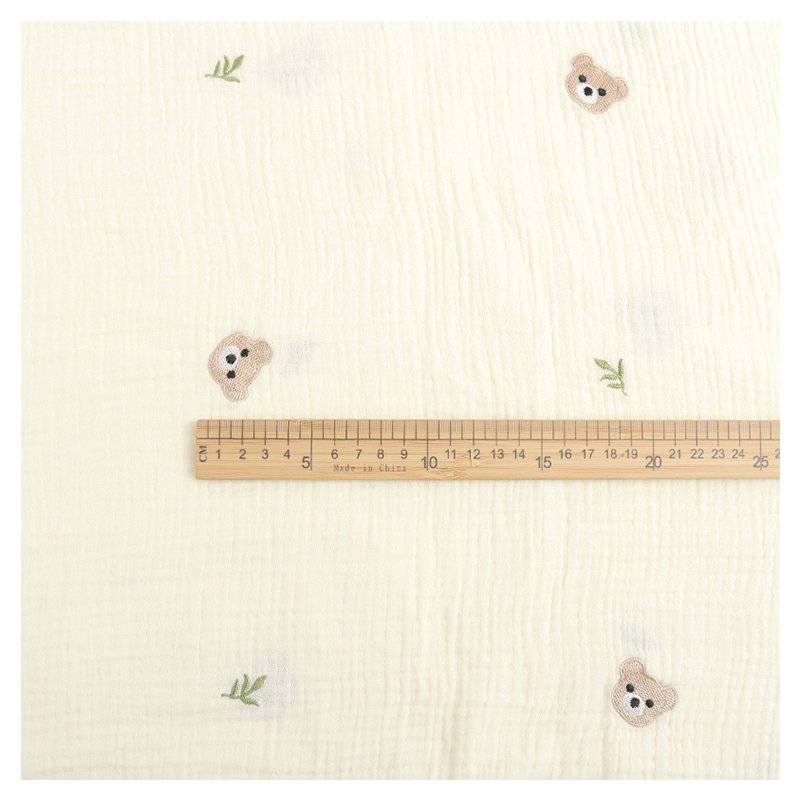 Raw white quality flower bear animal baby double gauze 100% cotton muslin embroidery fabric