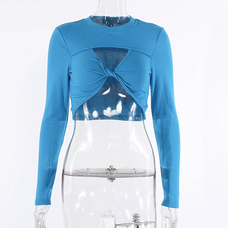 Wholesale High Quality Crop Tops Solid Color Rib Knit T-Shirts Plain Cutout Sexy Women Crop Tops