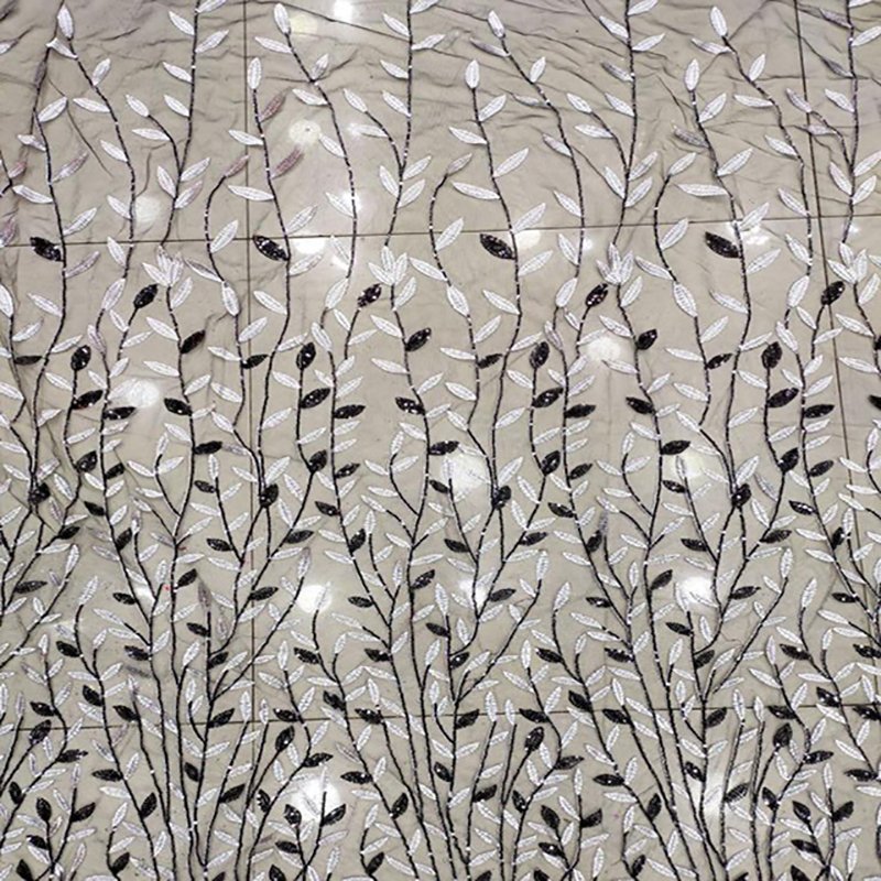 Leaf Mesh Embroidery Fabric Clothing and Wedding Accessories New High-quality Multi-color Sequin Dress Tulle Lace Sustainable