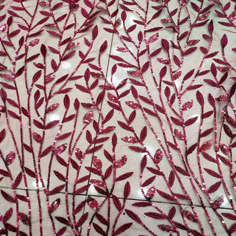 Leaf Mesh Embroidery Fabric Clothing and Wedding Accessories New High-quality Multi-color Sequin Dress Tulle Lace Sustainable