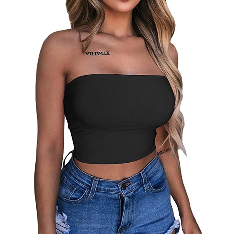 Shewin Custom Logo Printed Cute Workout Plain Blank Fitted Sexy Basic Ribbed White Knit Tube Cropped Tank Top Women Crop Top