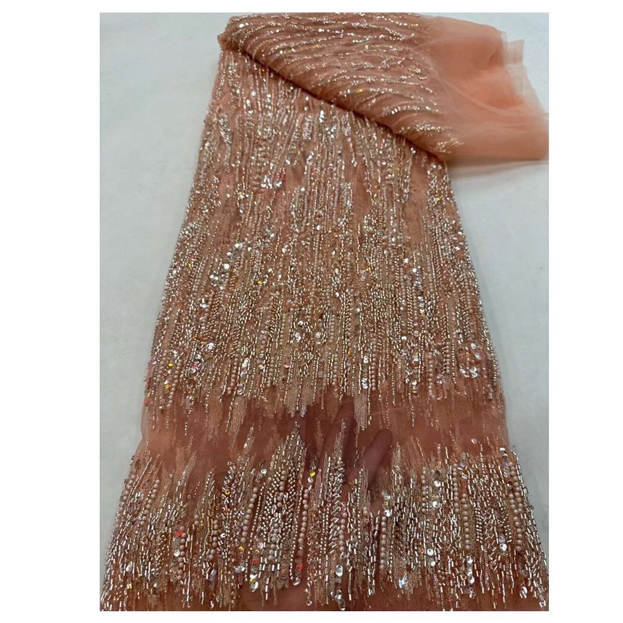 Heavy Silver Color Dress French Lace With Sequins&Beads And Top Quality Tulle Lace Fabric For Women Wedding Dress