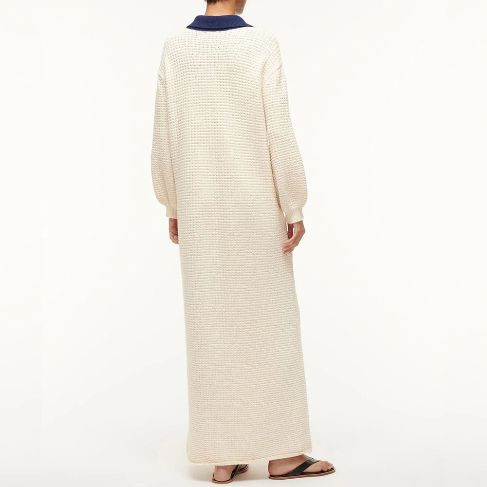 Knitwear Manufacturer Custom Autumn Winter chunky cotton waffle knit fabric features a long sleeve polo collar sweater dress