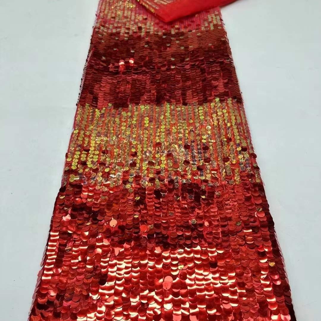 Width 125 cm Polyester sparkly colorful sequins Embroidery 3 d Mesh Nigerian Fabric heavy tulle Lace Fabric for wedding Dress