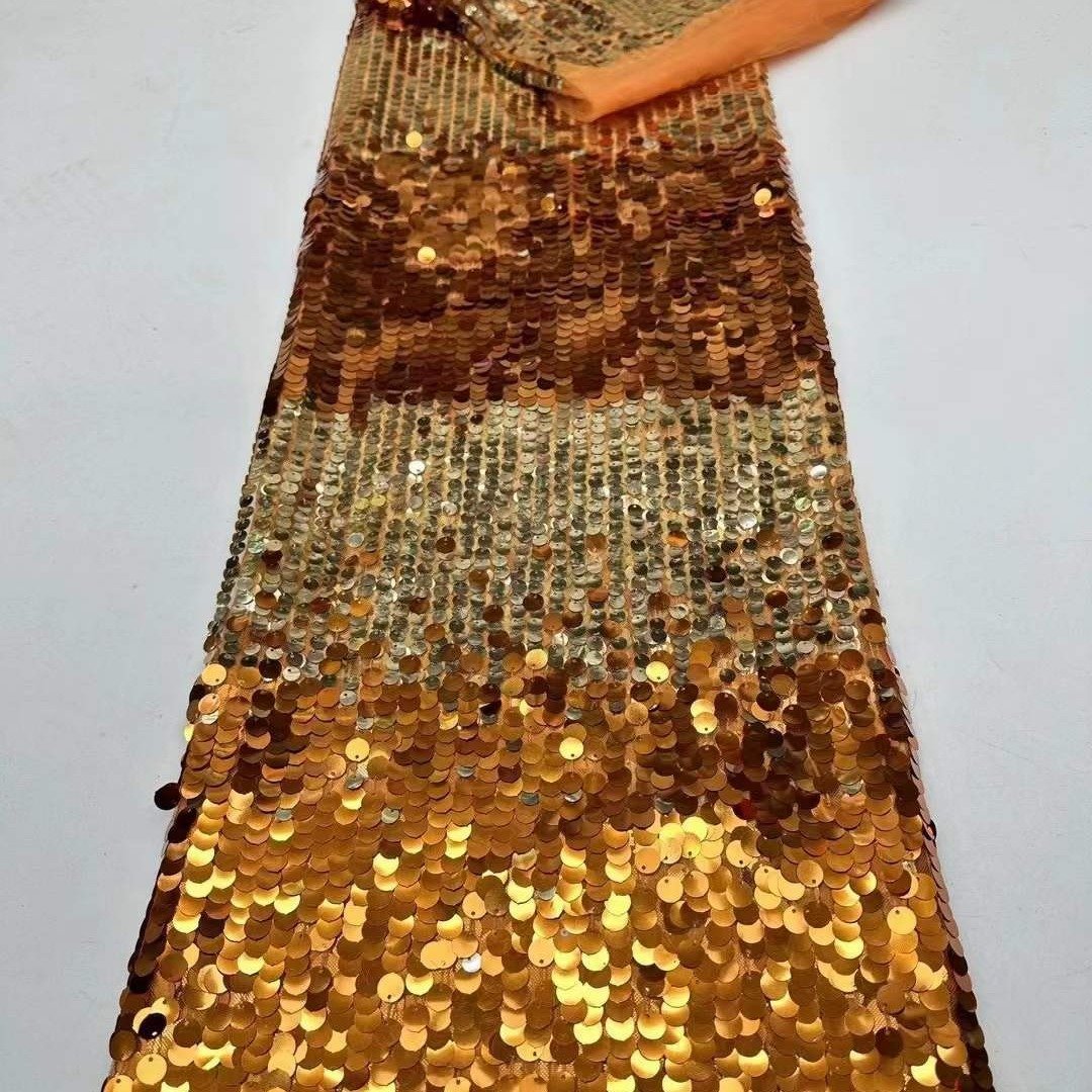 Width 125 cm Polyester sparkly colorful sequins Embroidery 3 d Mesh Nigerian Fabric heavy tulle Lace Fabric for wedding Dress