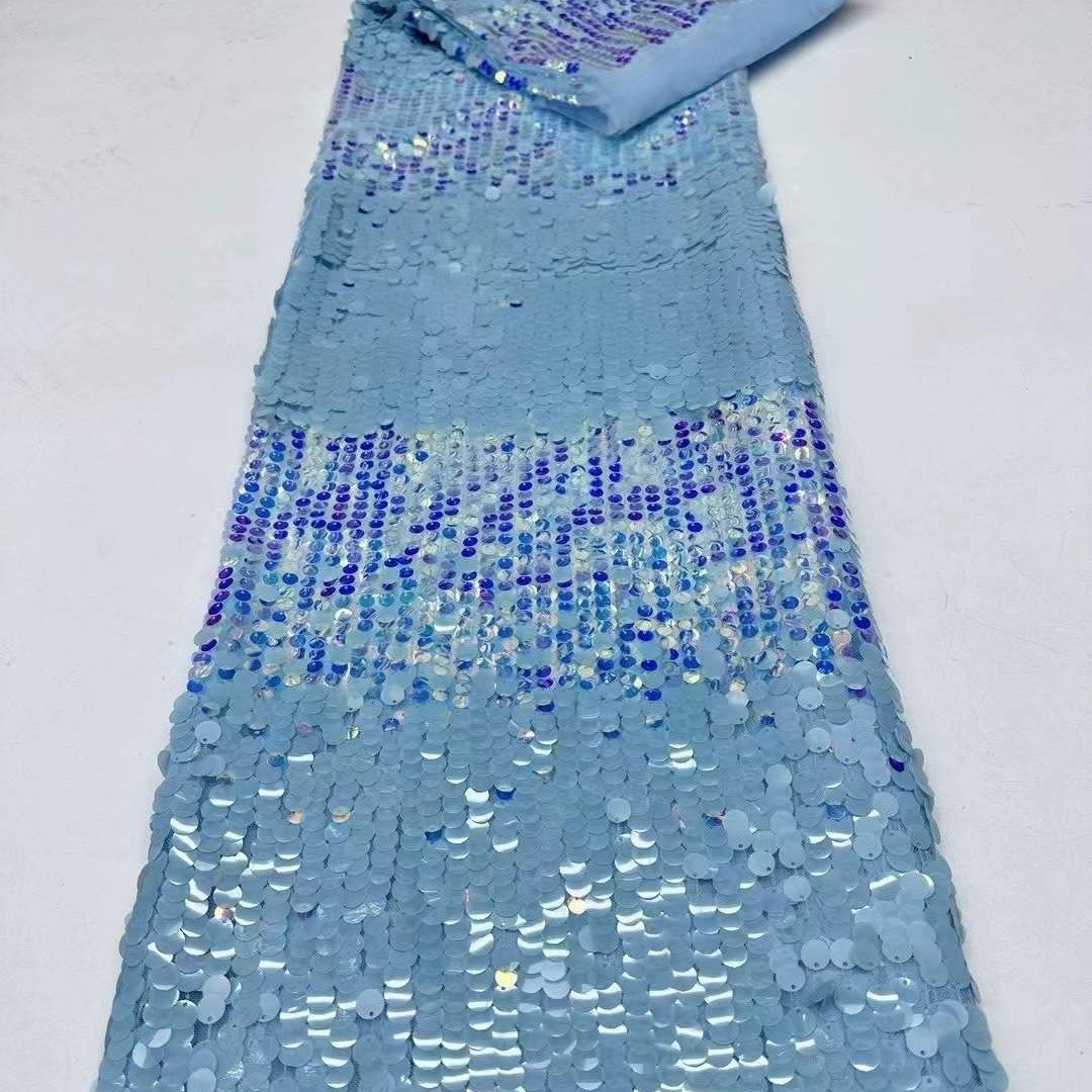 Width 125 cm Polyester sparkly colorful sequins Embroidery 3 d Mesh Nigerian Fabric heavy tulle Lace Fabric for wedding Dress