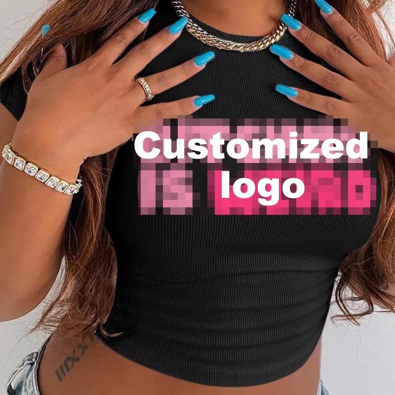 New Fashion Crewneck Slim Fit Women'S Rib Letter Print Fashion Cropped T-Shirt Tops