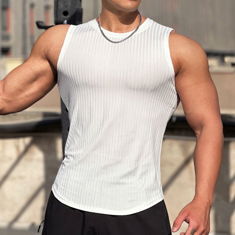 TT5030 Tank Top Manufacturer Custom Solid Color Quick Dry Elastic Ribbed Tank Top Plus Size Men's Vests