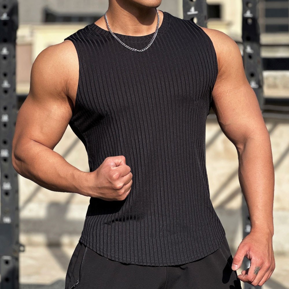 TT5030 Tank Top Manufacturer Custom Solid Color Quick Dry Elastic Ribbed Tank Top Plus Size Men's Vests