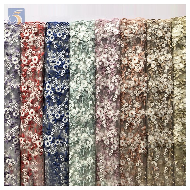 Multi-Color Embroidered Floral Fabric Mesh Embroidery Dress Lace Fabric Wholesale Stage Clothing Dress Fabric