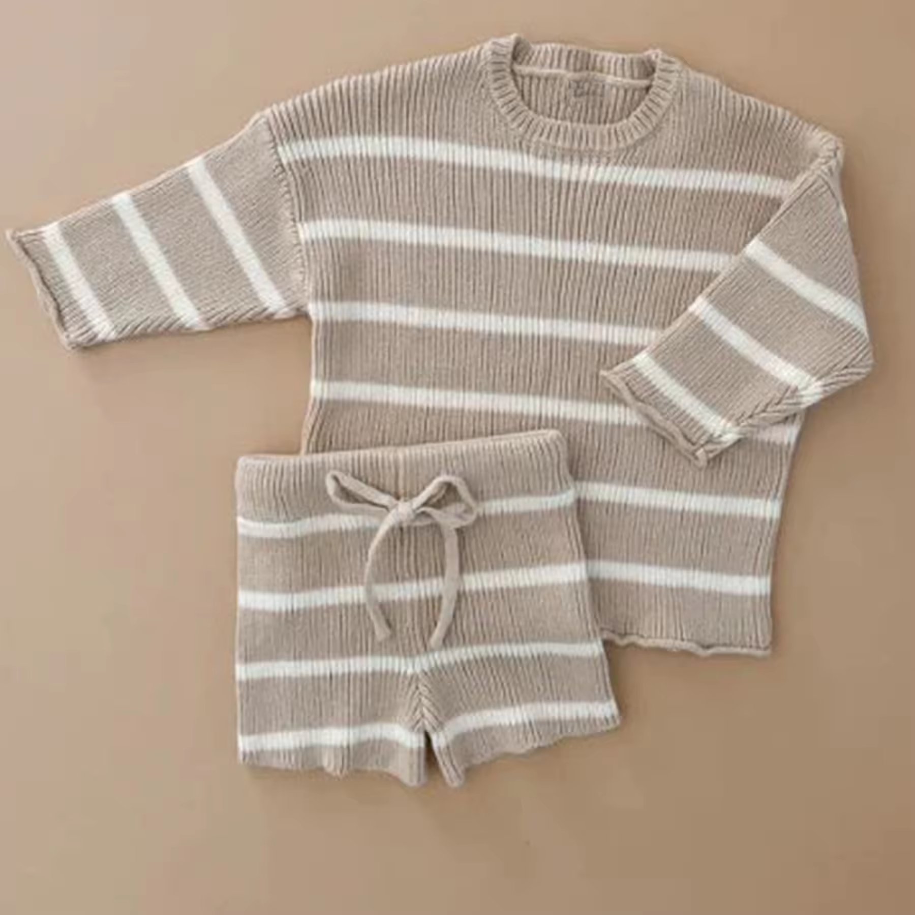 Hot Sale Unisex Organic Cotton Sweater Soft Long Short Sleeve Clothing Sets ODM Infants Toddlers' Solid Pattern Knitted Set