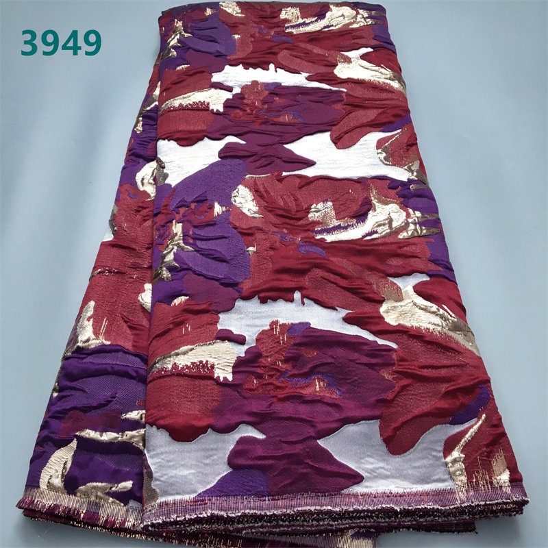 High Quality African Brocade Jacquard Lace Fabric 2024 5 Yards Latest French Damask Lace Fabric for Women Wedding Dresses 3949