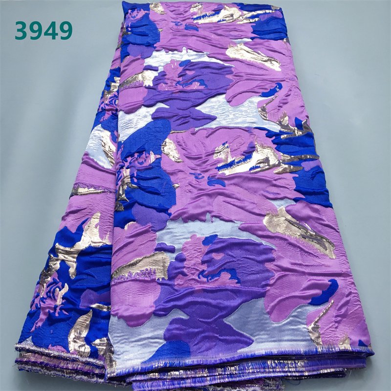 High Quality African Brocade Jacquard Lace Fabric 2024 5 Yards Latest French Damask Lace Fabric for Women Wedding Dresses 3949