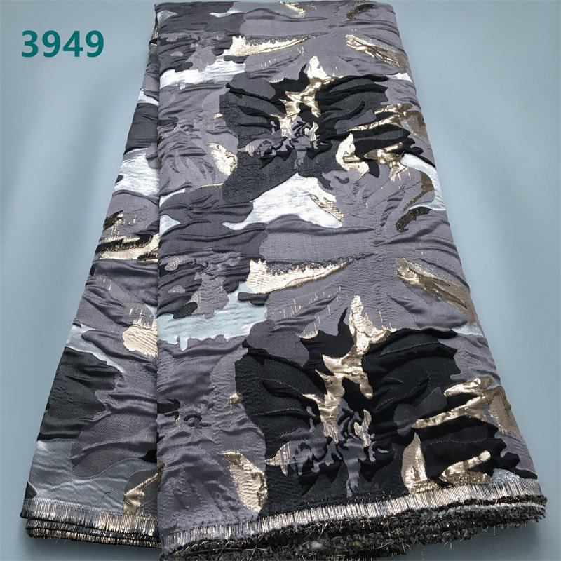 High Quality African Brocade Jacquard Lace Fabric 2024 5 Yards Latest French Damask Lace Fabric for Women Wedding Dresses 3949