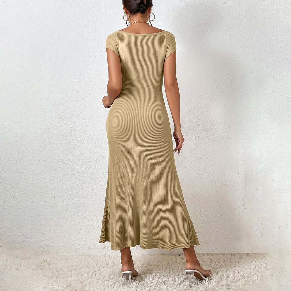 Summer Wholesale Women Knit Dresses Sweetheart Neck Ribbed Knit Bodycon Dress