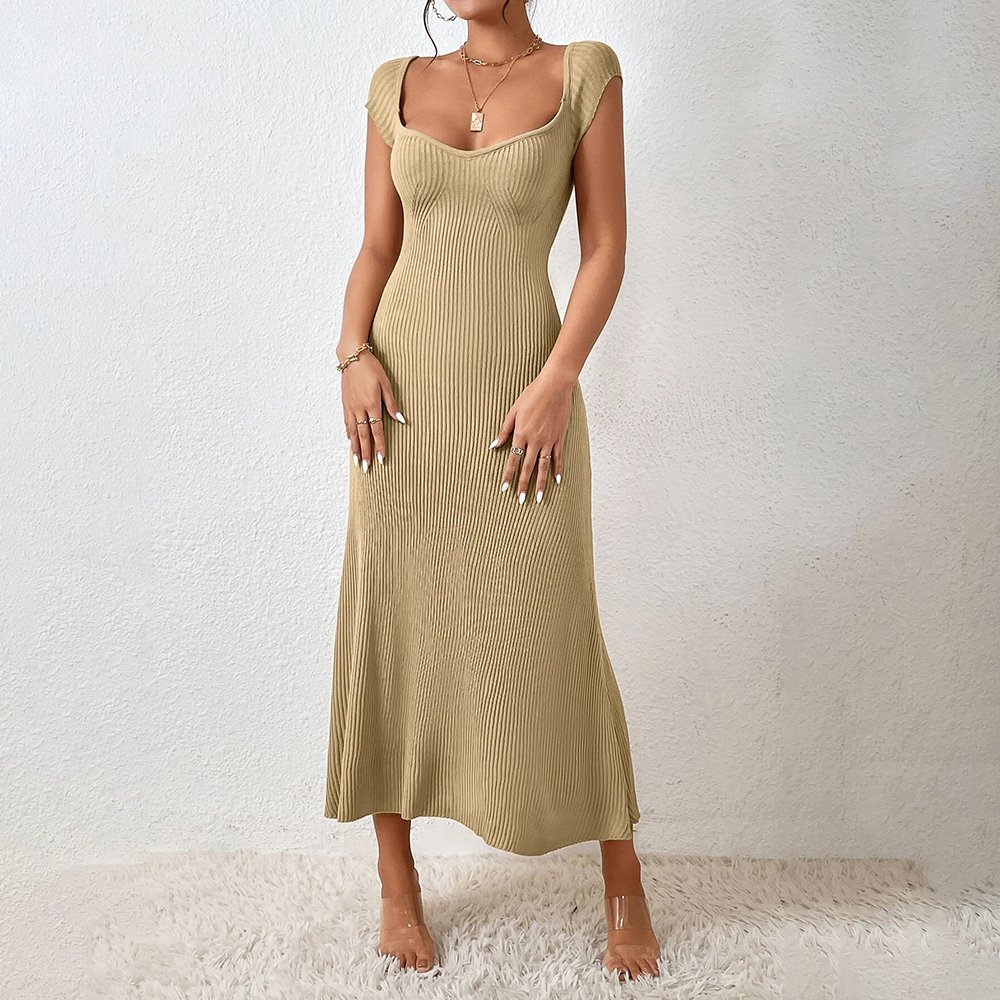 Summer Wholesale Women Knit Dresses Sweetheart Neck Ribbed Knit Bodycon Dress