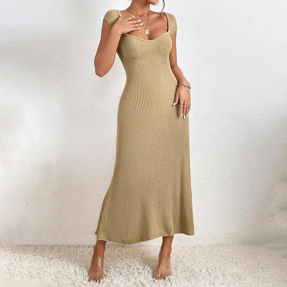 Summer Wholesale Women Knit Dresses Sweetheart Neck Ribbed Knit Bodycon Dress