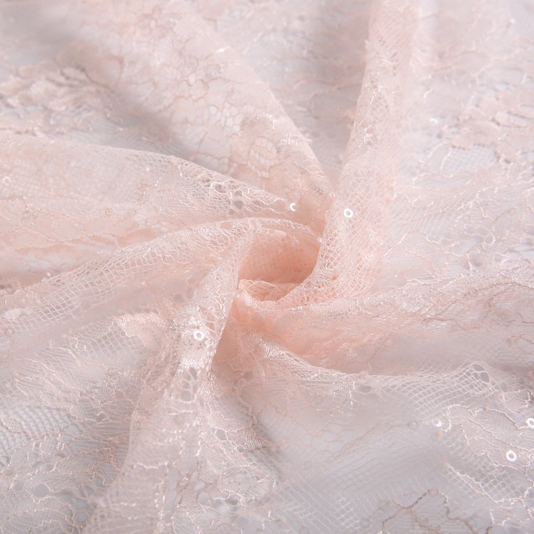 Design Polyester Luxury Beautiful Pink Sequin Embroidered Women'S Flower Wedding Lace Dress Fabric For Bridal Dress