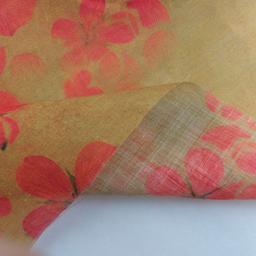 High quality soft feeling flower design 100% ramie linen print fabric for women garment