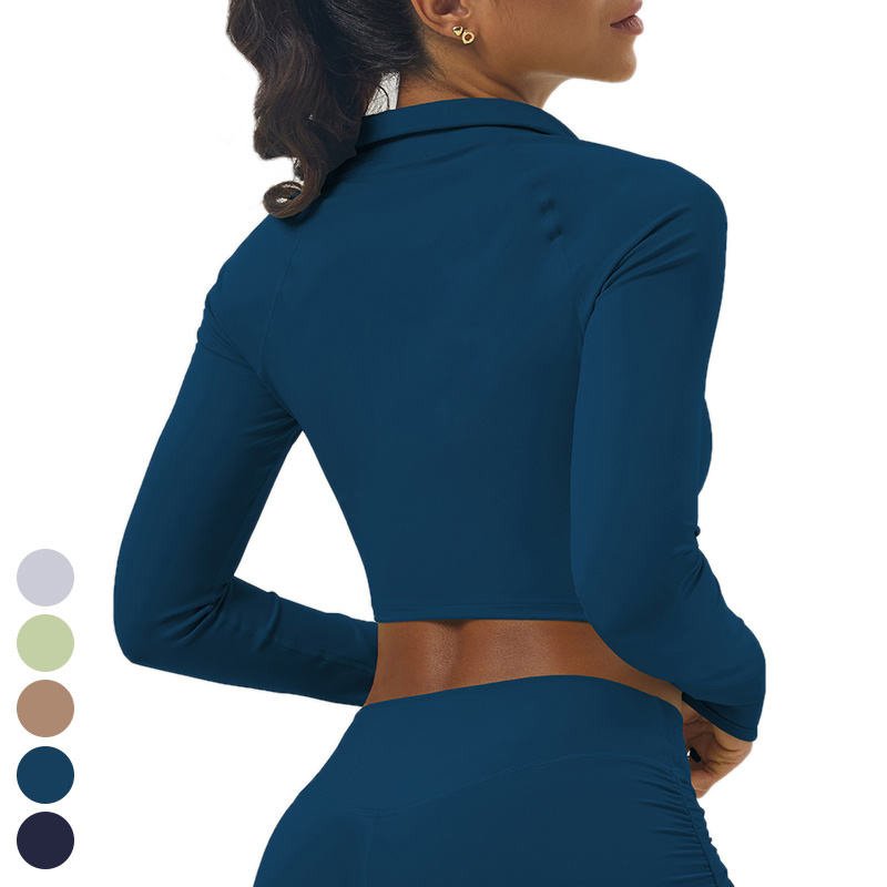 Stand Up Collar V-shaped Hem Long Sleeve Slim Running Sports Tops Zipper Gym Fitness Workout Jackets Yoga Jacket For Women