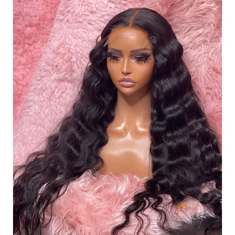 Deep wave 13x4 lace front human hair wigs transparent lace front wigs raw cambodian human virgin hair for women