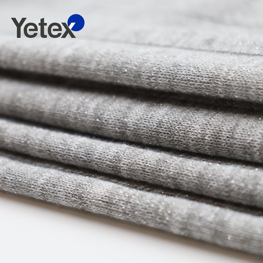 18*4 RIB Metallic Lurex Ribbed Knit Fabric Polyester Spandex Fabric For Clothing