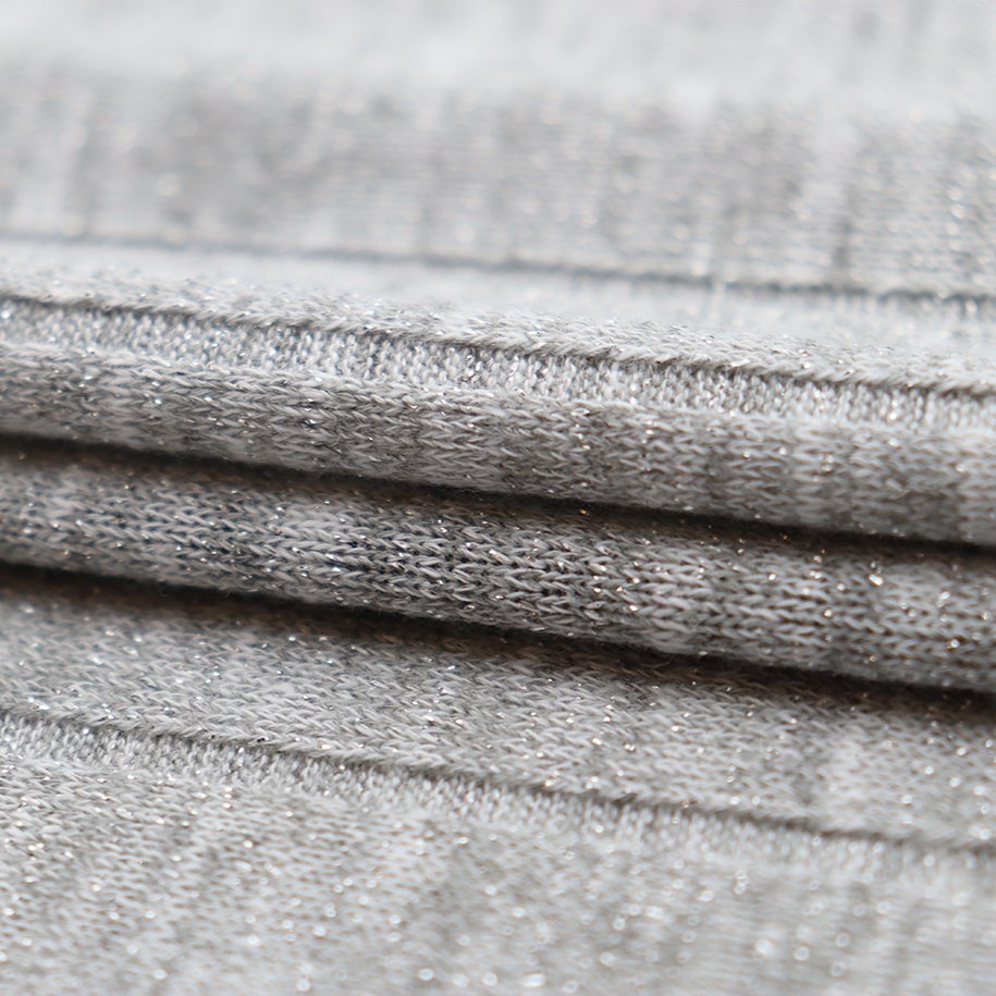18*4 RIB Metallic Lurex Ribbed Knit Fabric Polyester Spandex Fabric For Clothing