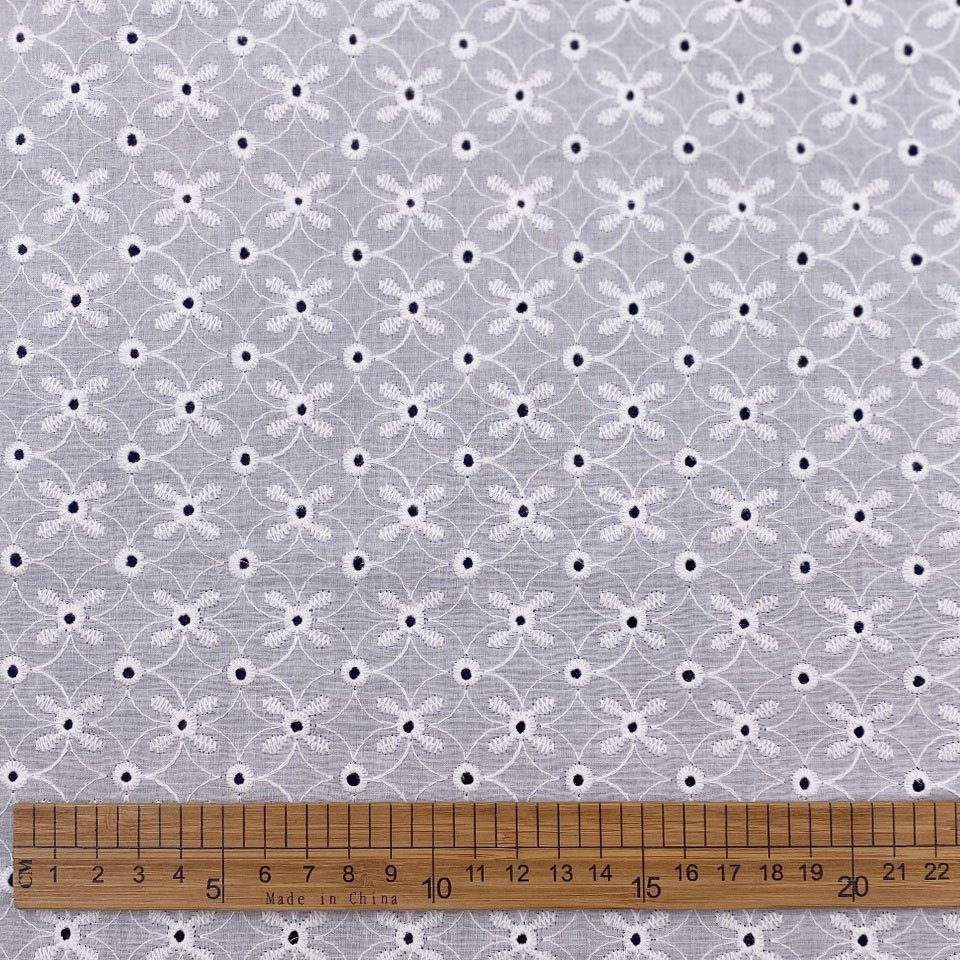 Design golden supplier own dyeing factory custom color white sheer voile eyelet thick lace cotton embroidery fabric