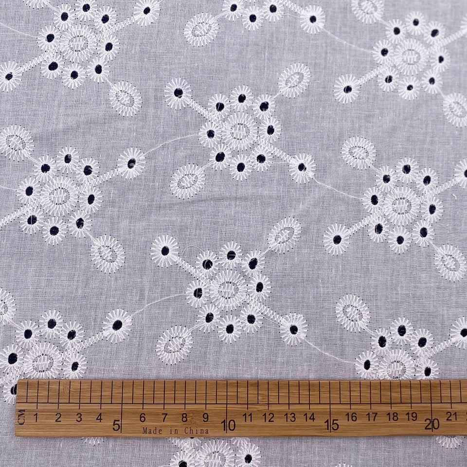 Design golden supplier own dyeing factory custom color white sheer voile eyelet thick lace cotton embroidery fabric
