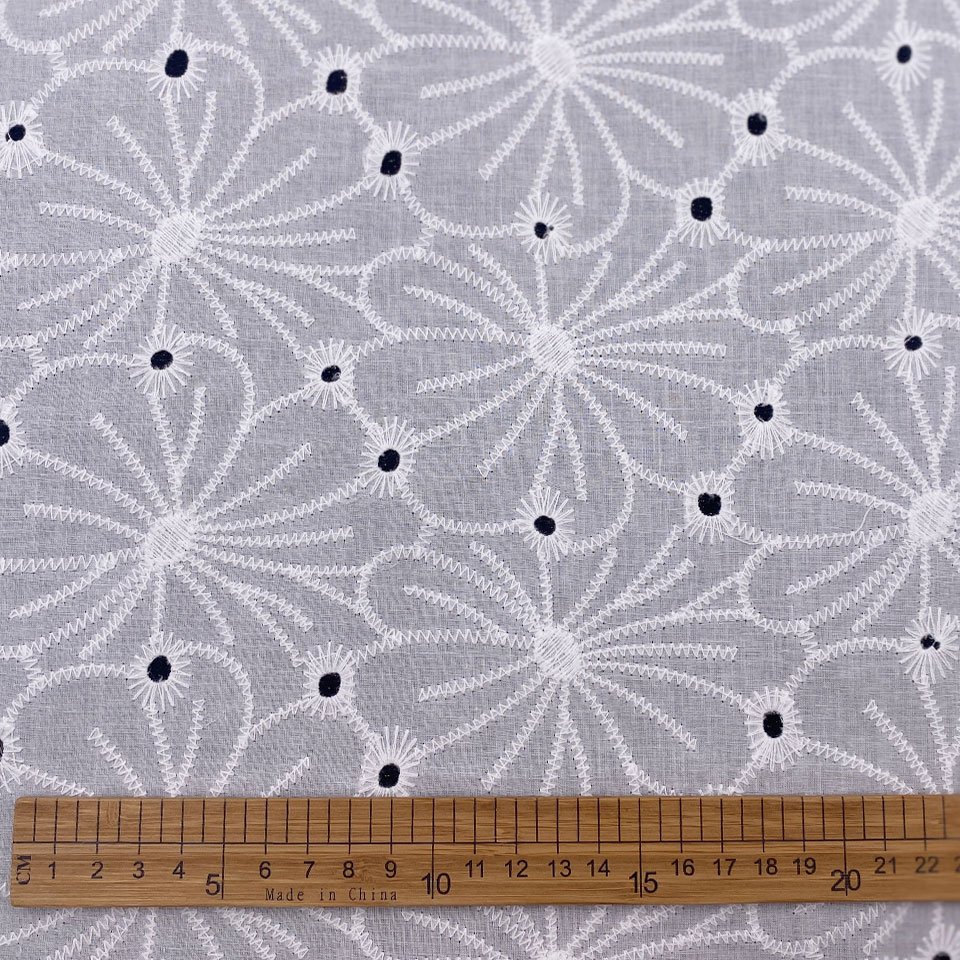 Design golden supplier own dyeing factory custom color white sheer voile eyelet thick lace cotton embroidery fabric